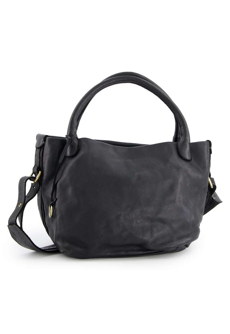 Geanta shopper din piele naturala - neagra - 27x40x19cm - cu 3 buzunare interioare - curea detasabila max 103cm