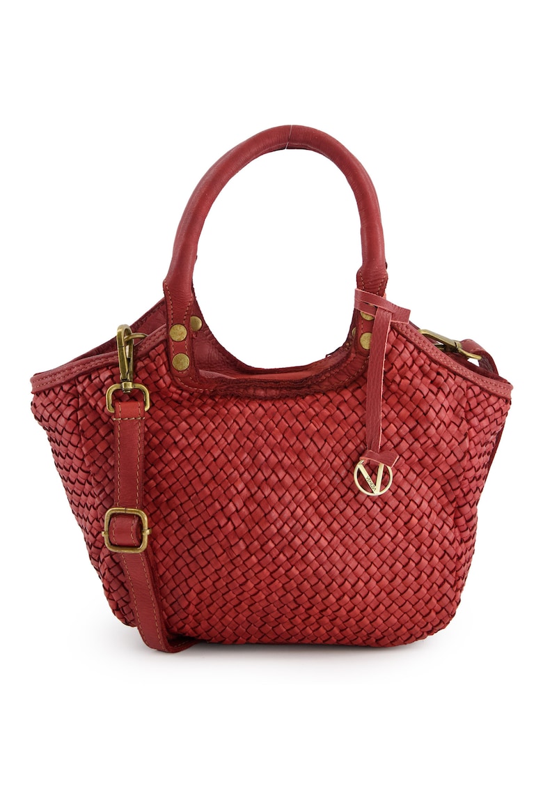 Geanta tote piele naturala - bordou - 36x23x11cm - curea detasabila 61cm - 1 buzunar interior