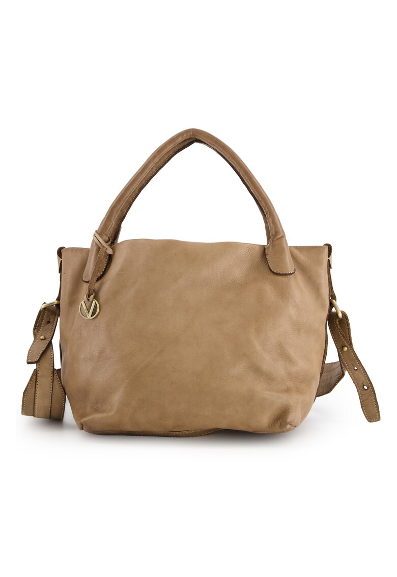 Geanta shopper din piele naturala - maro - 27x40x19cm - cu 3 buzunare interioare - curea detasabila max 103cm