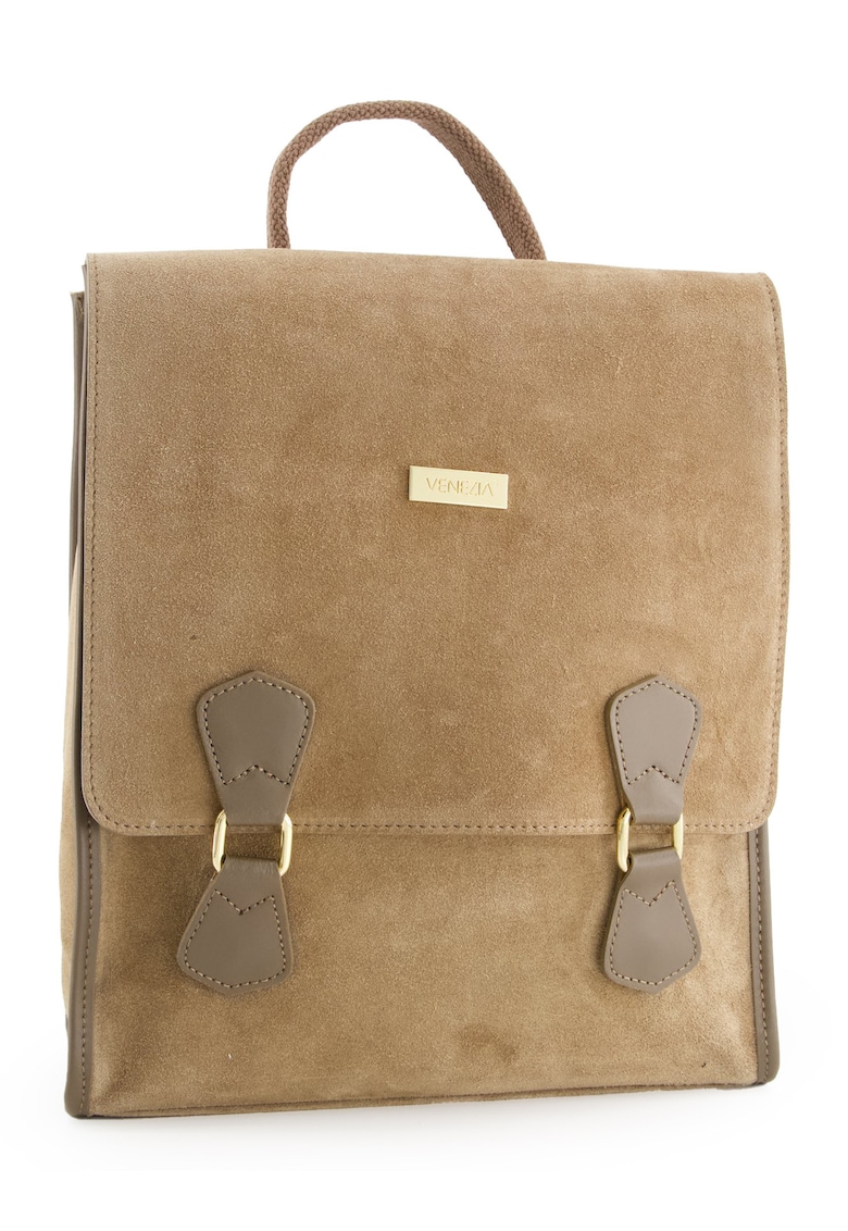 Rucsac dama - piele intoarsa - maro - 33x29x9cm - lungime maner 24cm - bretele max 75cm