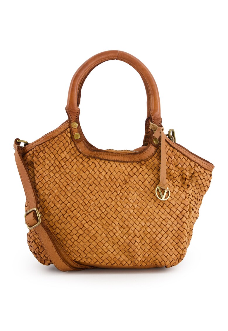 Geanta crossbody din piele naturala - maro - 36x23x11cm - cu curea detasabila - 1 buzunar interior