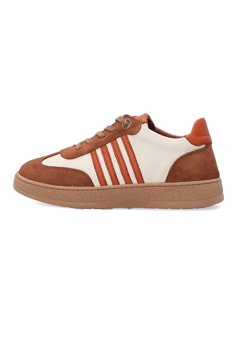 Sneakers bej pentru femei cu insertii de piele intoarsa maro