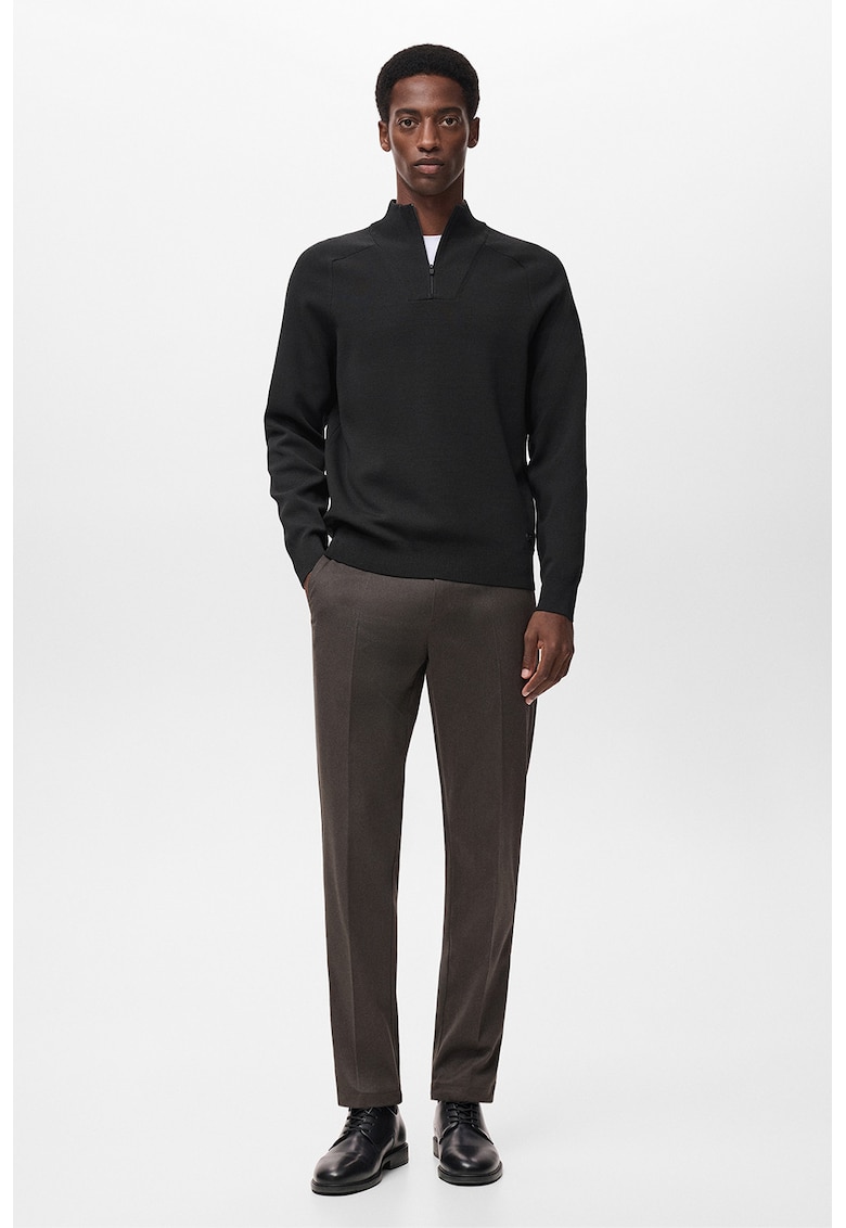 Pulover tricotat fin cu fenta cu fermoar scurt