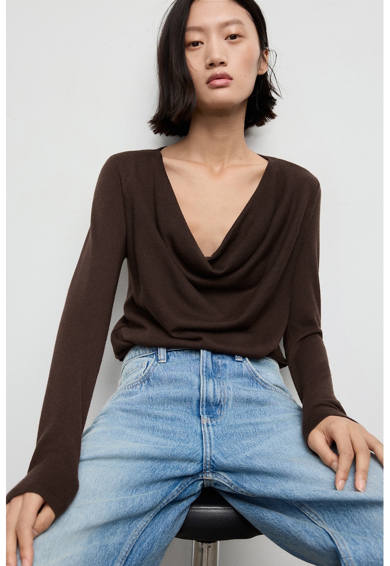 Bluza uni cu fronseuri - Maro inchis