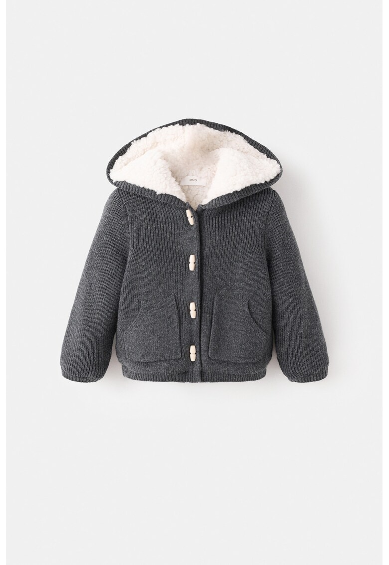 Cardigan cu gluga si captuseala din teddy - Gri inchis melange