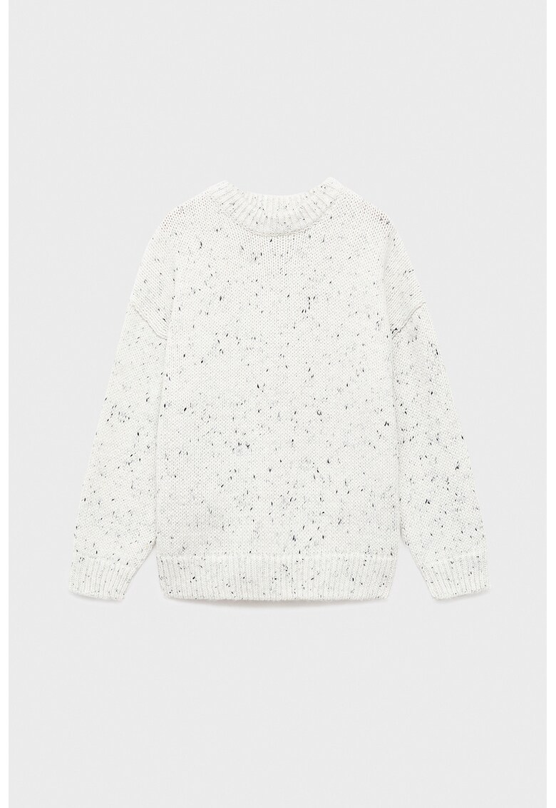 Pulover cu decolteu la baza gatului - maneci cazute si accente contrastante - Alb