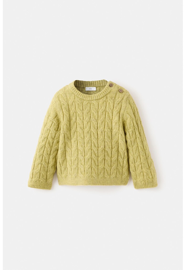 Pulover cu decolteu la baza gatului si model torsade - Verde masliniu