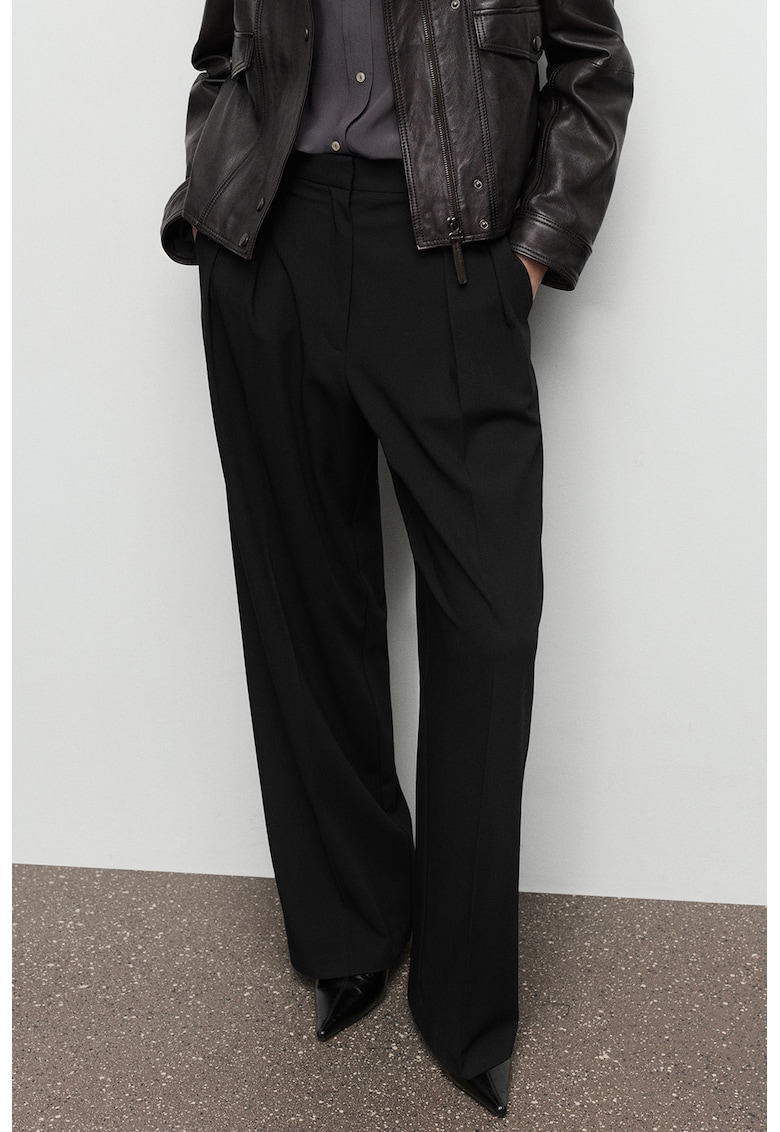 Pantaloni cu croiala ampla si talie medie - Negru