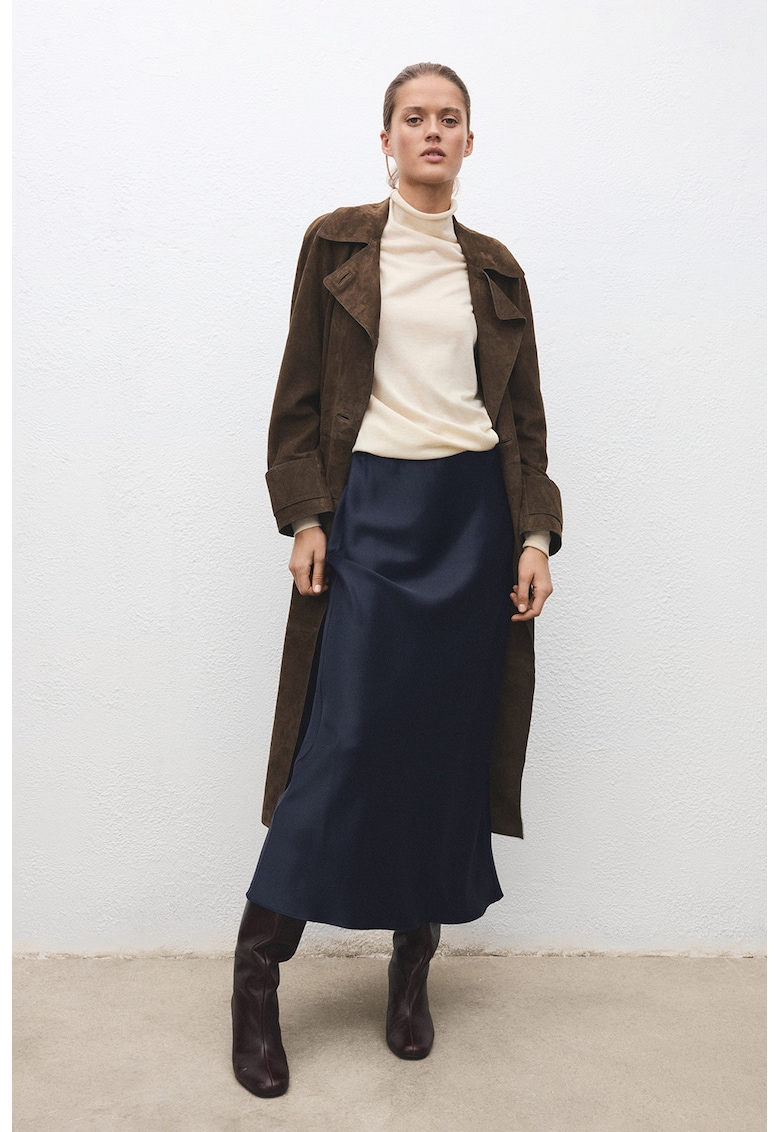 Fusta de satin cu croiala in A - Bleumarin