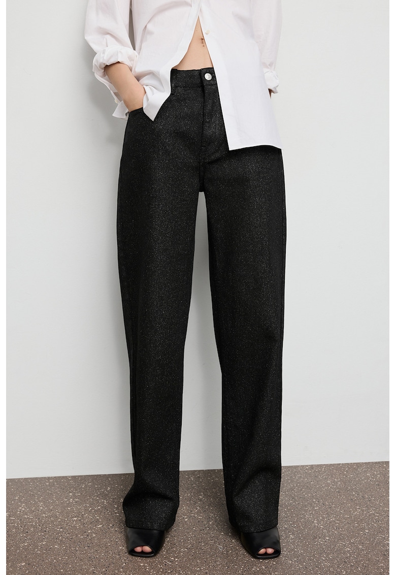 Blugi drepti cu talie medie - Negru stins/Argintiu