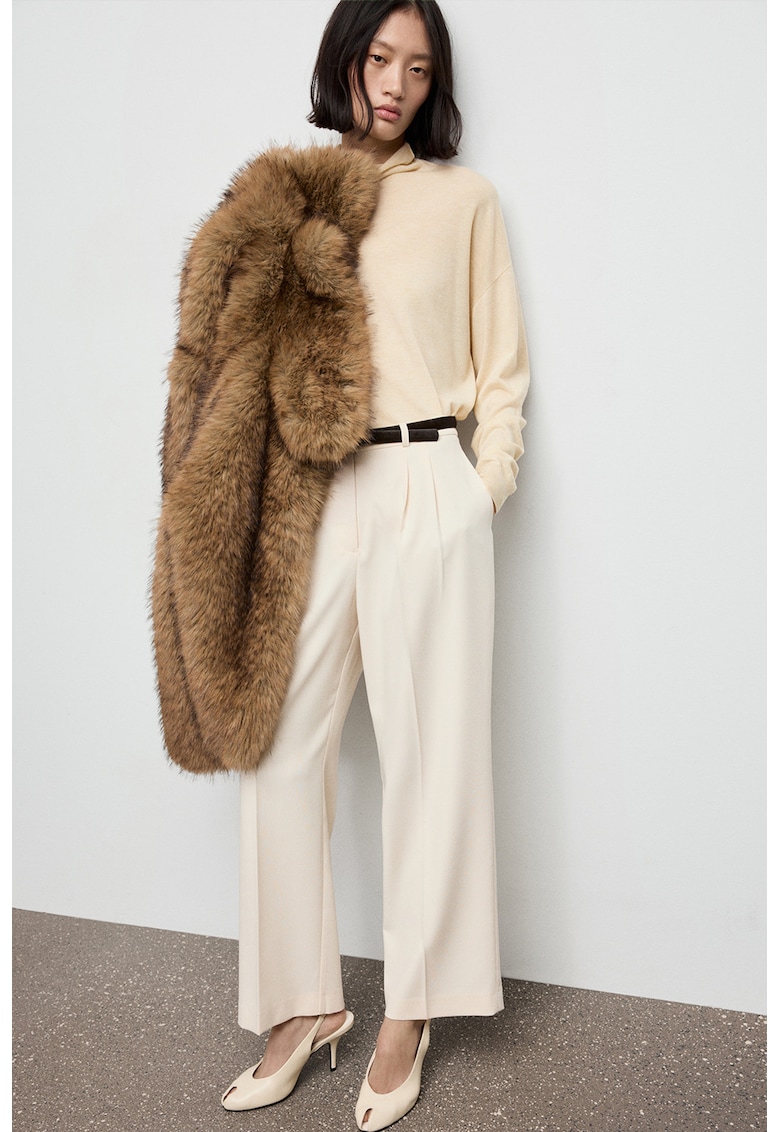 Pulover din amestec de lana cu guler inalt si maneci cazute