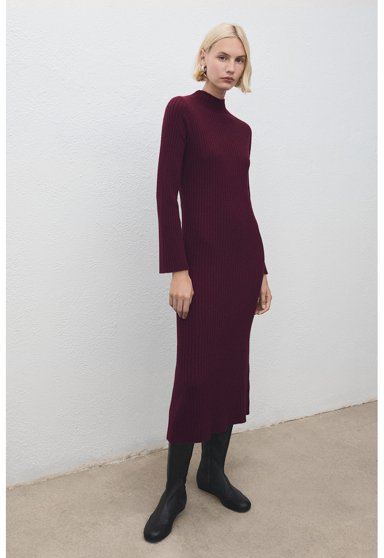 Rochie midi striata cu maneci lungi