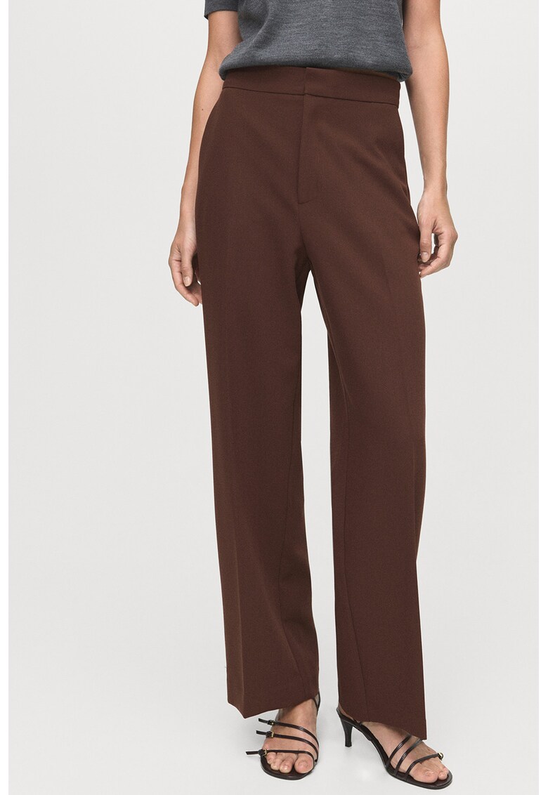 Pantaloni drepti cu talie inalta - Maro