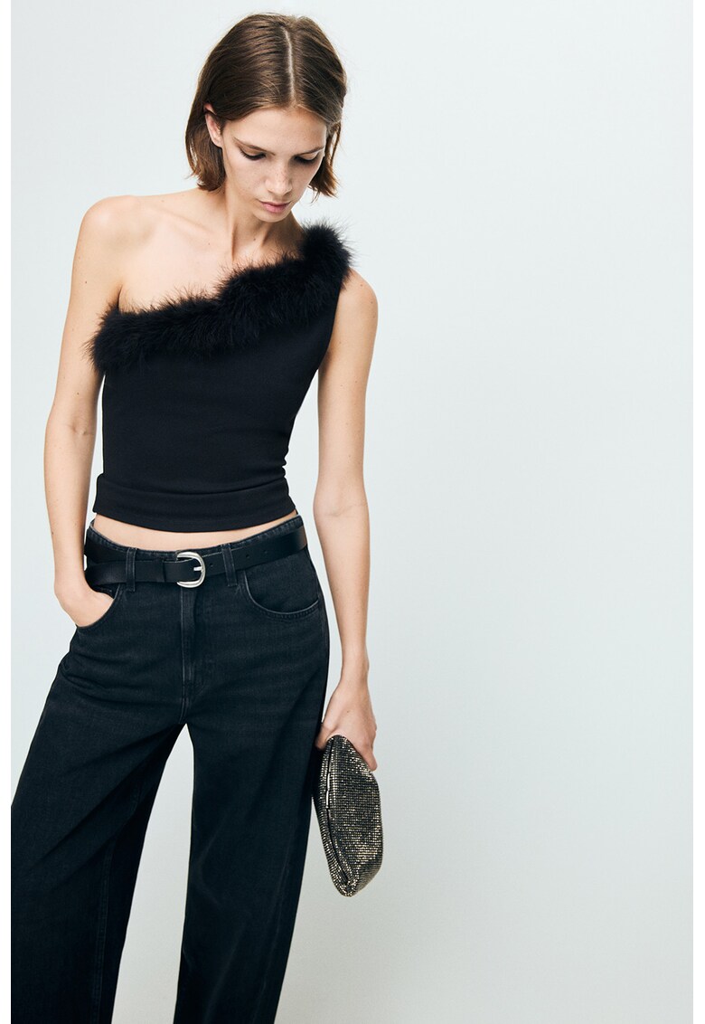 Bluza crop cu model uni - Negru