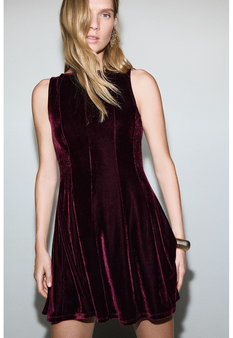 Rochie scurta cu aspect de catifea - Violet pruna