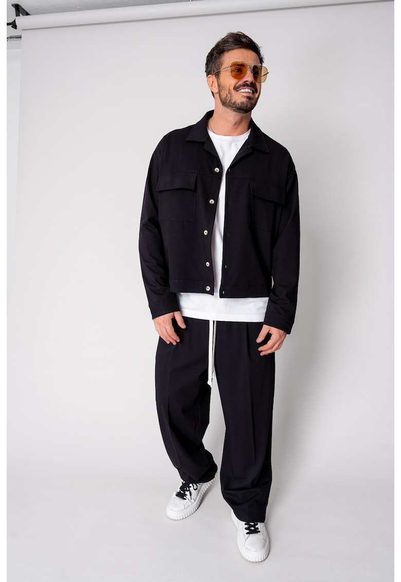 Set Camasa cu buzunare si pantalon lung Oversized Black 18746