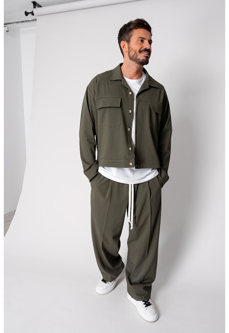 Set Camasa cu buzunare si pantalon lung Oversized Kaki 18750