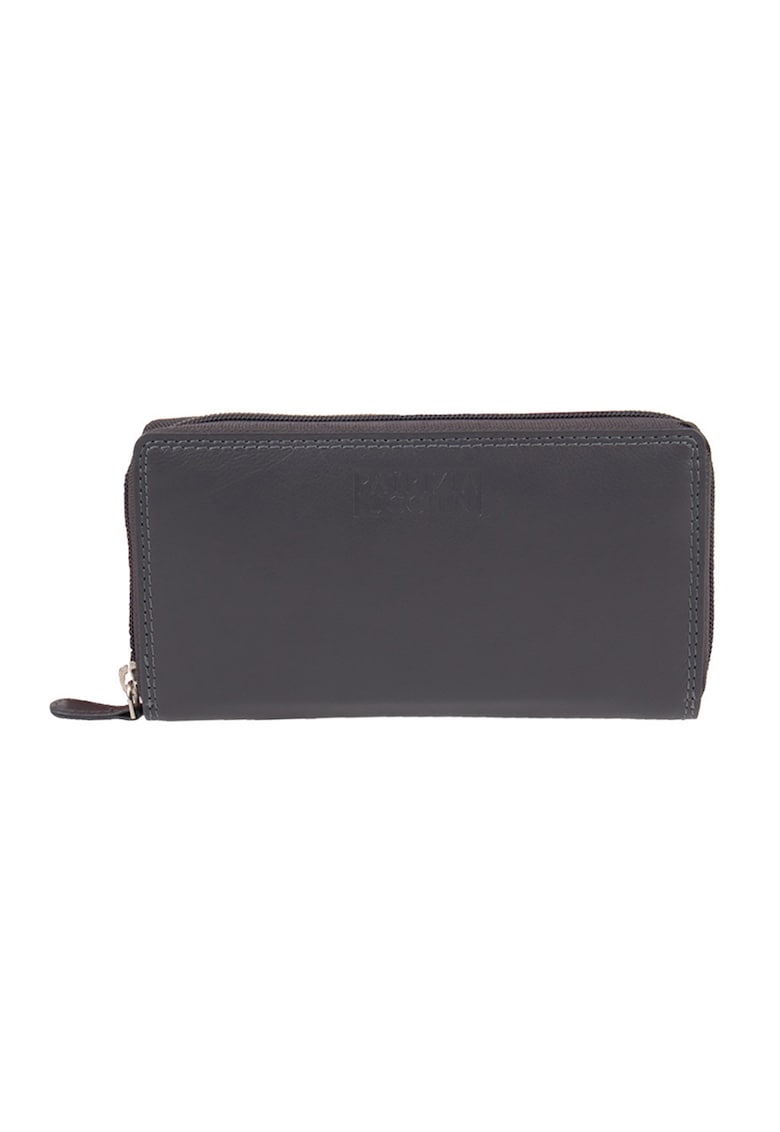 Portofel din piele cu fermoar - Gri inchis