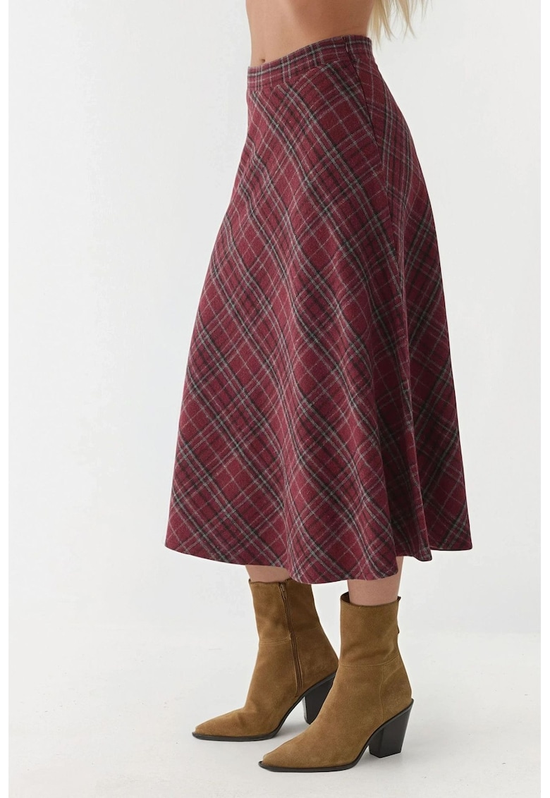 Fusta fusta maxi A-line - inchidere cu fermoar - rosu - textil