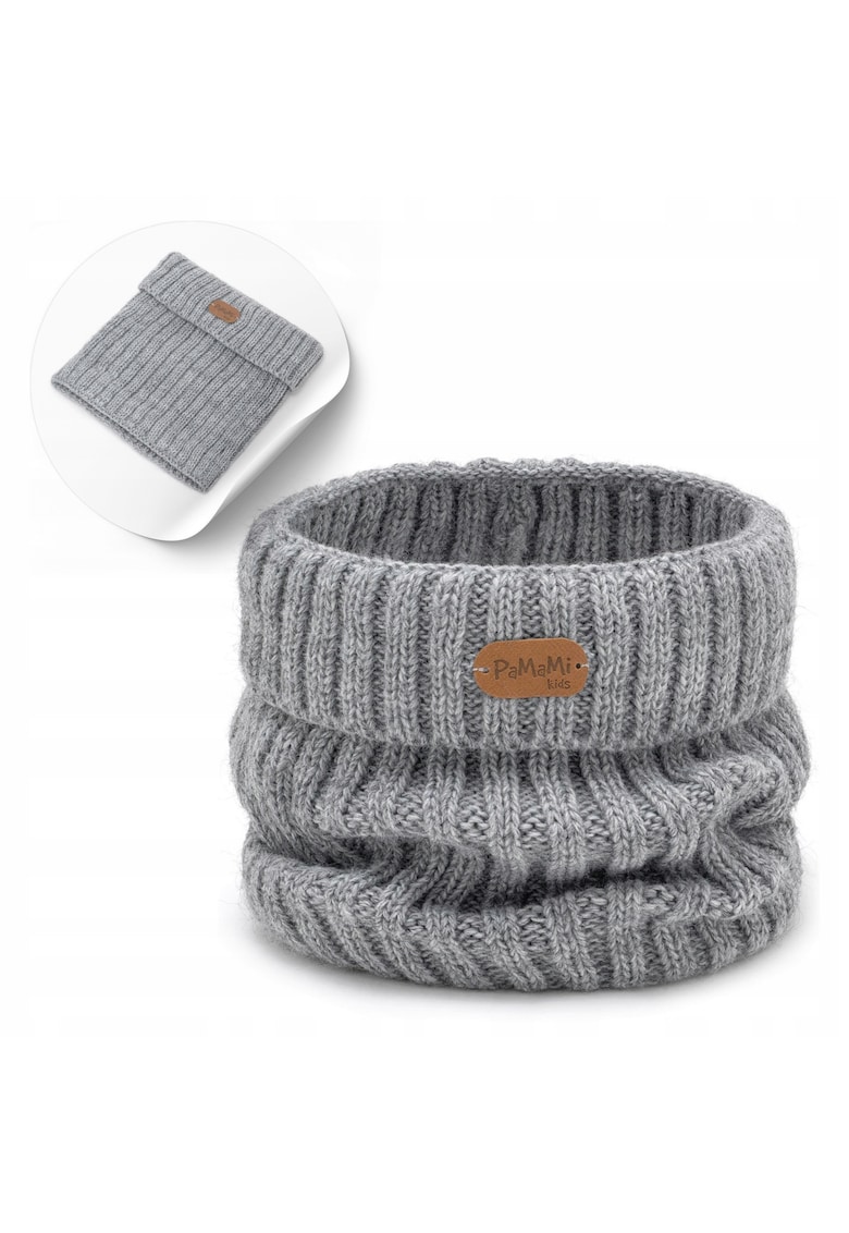 Esarfa de iarna pentru copii - universala - gri - 20 cm inaltime - 18 cm latime - in forma de tub - usor de imbracat - rezistenta la inghet - material: 85% acril - 15% poliamida - moale - nu provoaca mancarime - durabila - certificata Oeko-Tex® Standard