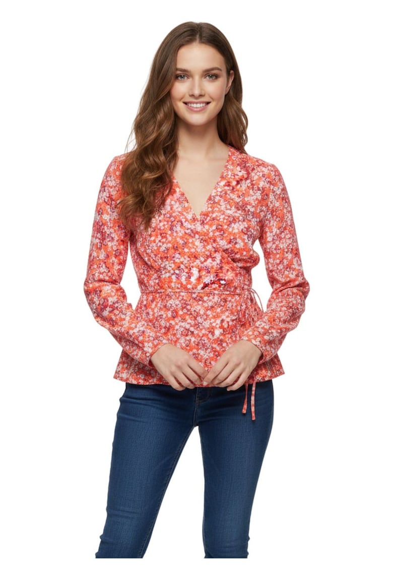 Bluza de dama Elonora Wrap florala portocalie cu legatura