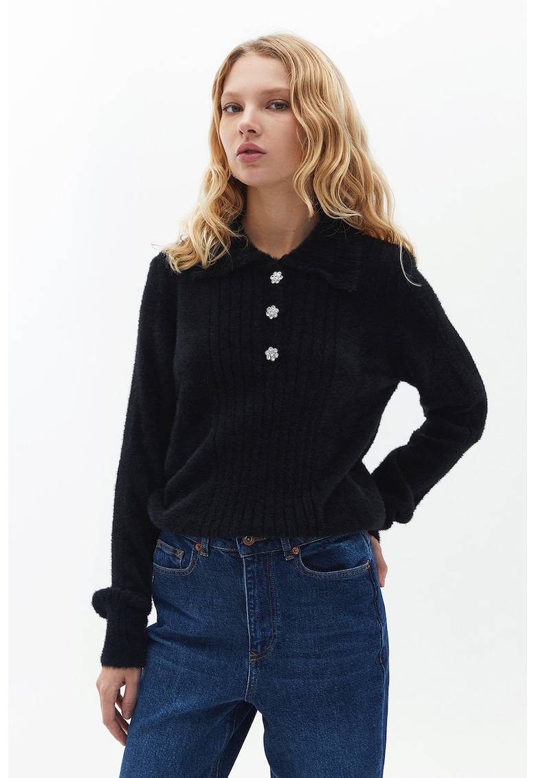 Pulover polo cu nasturi florali