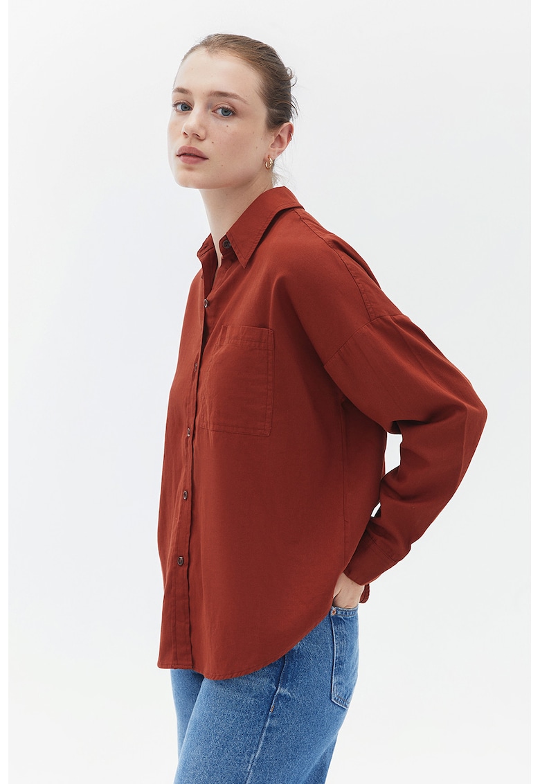 Camasa cu maneci cazute si buzunar pe piept