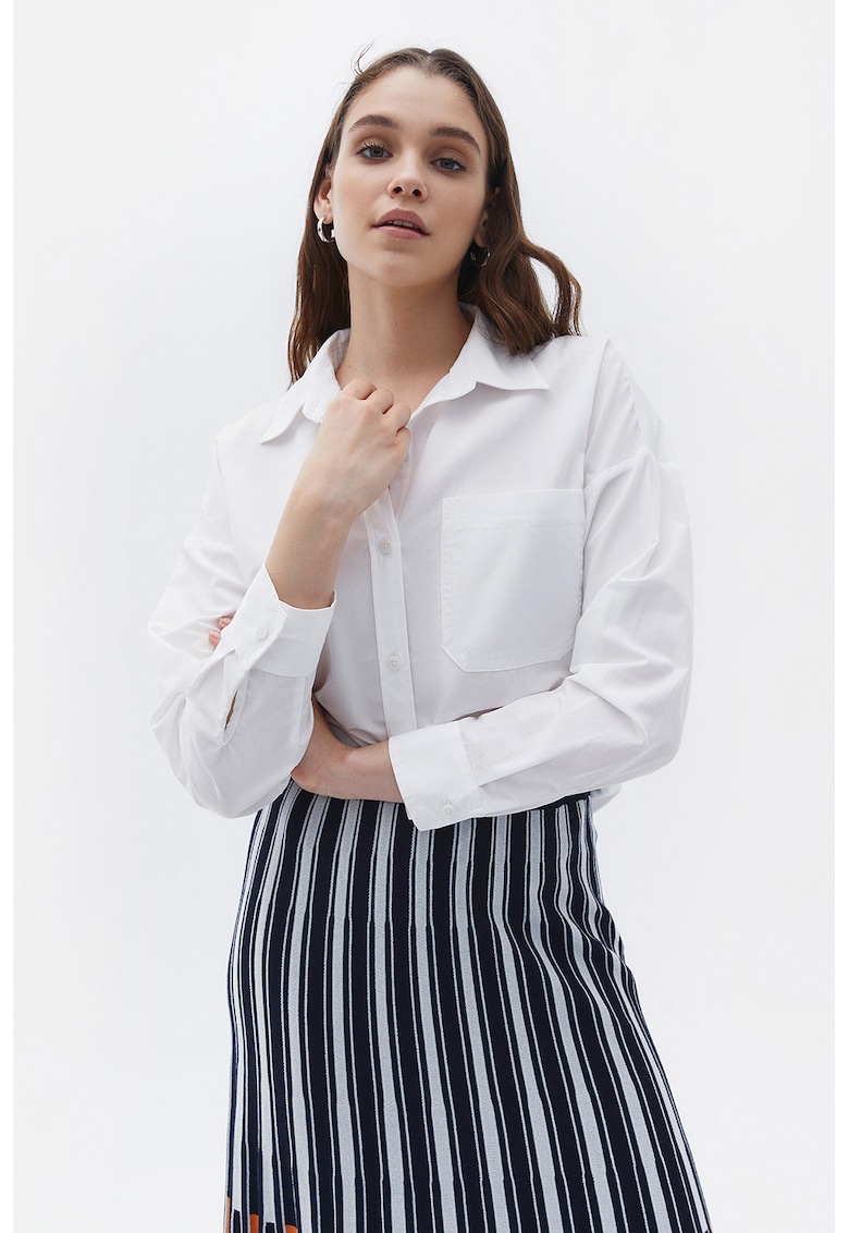 Camasa uni din amestec de bumbac cu maneci lungi