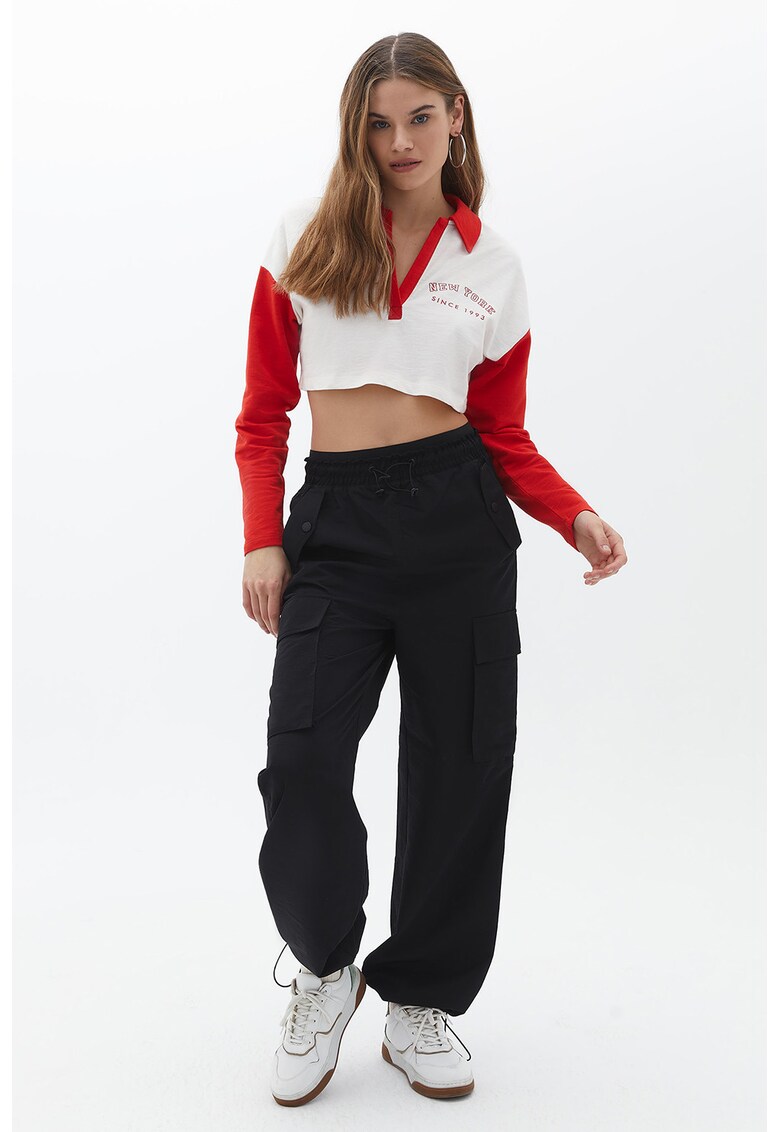 Pantaloni cargo cu talie inalta - Negru