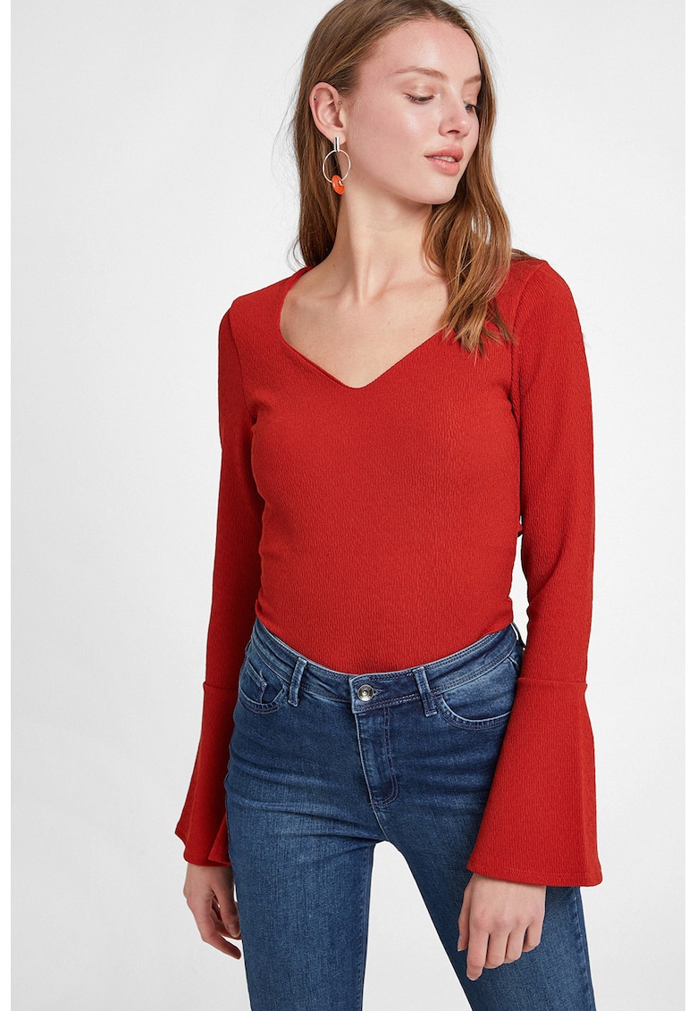 Bluza texturata cu maneci clopot