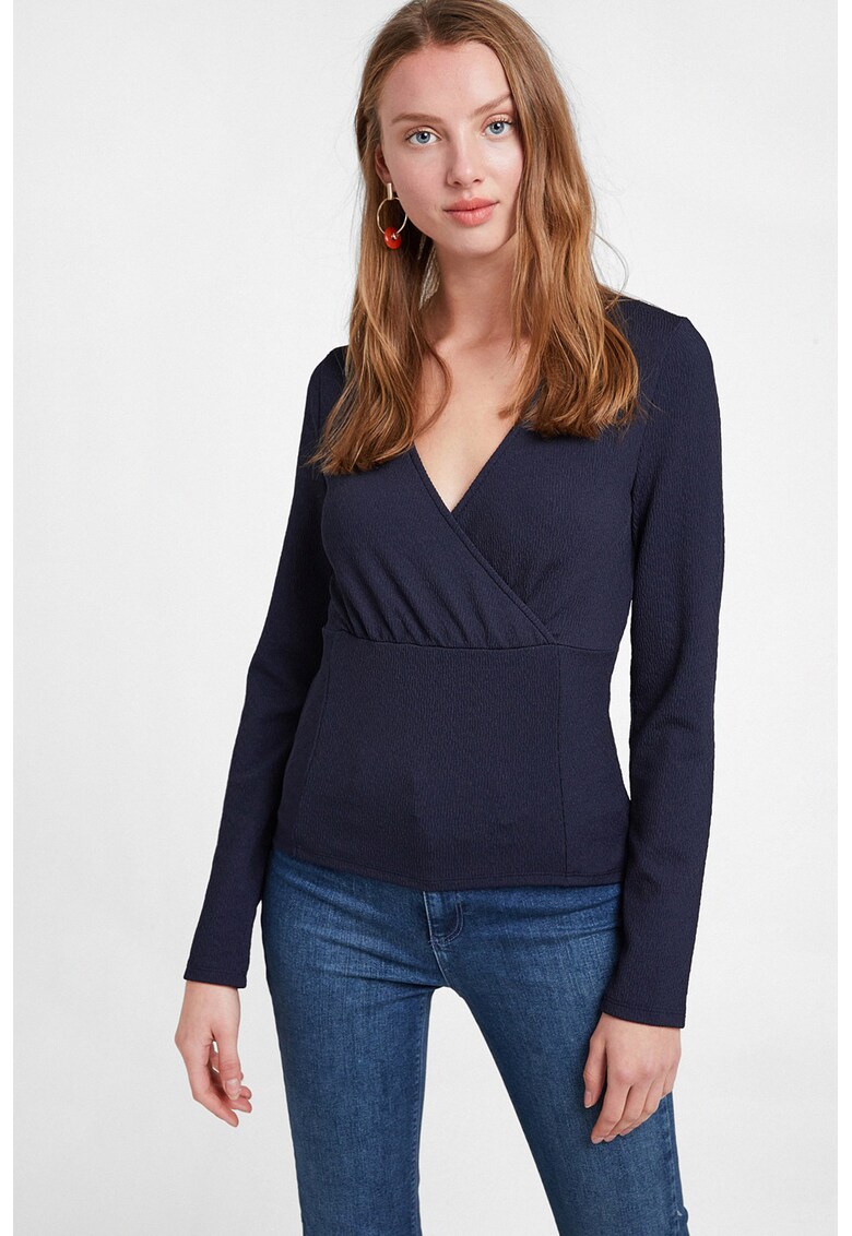 Bluza crop cu decolteu cache-coeur - Bleumarin