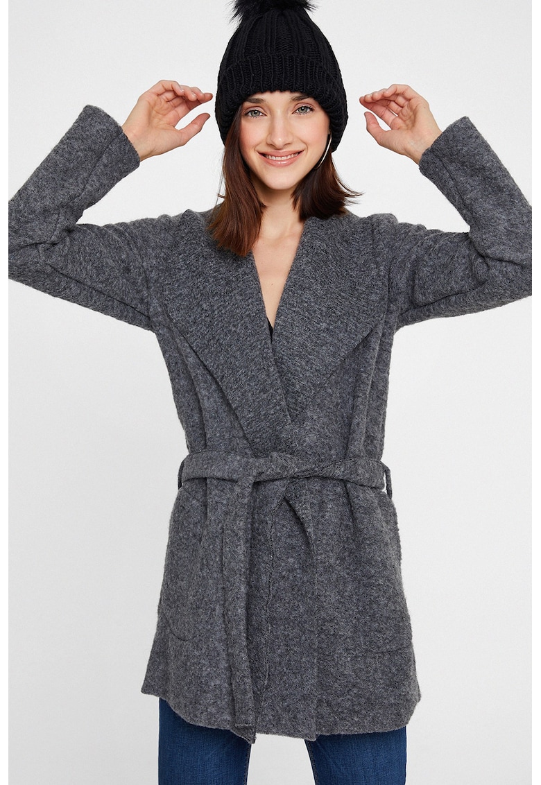 Cardigan din amestec de lana cu un cordon in talie