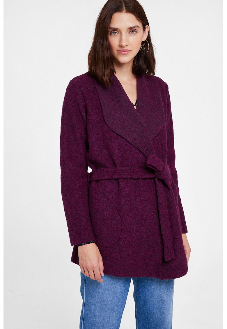 Cardigan din amestec de lana cu un cordon in talie