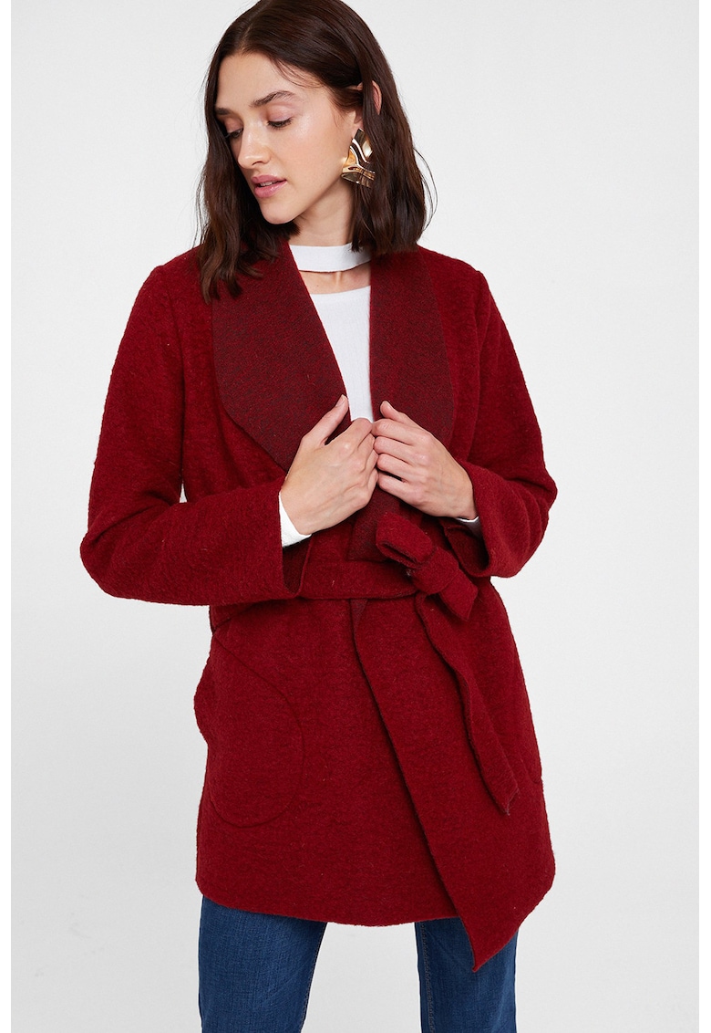 Cardigan din amestec de lana cu un cordon in talie