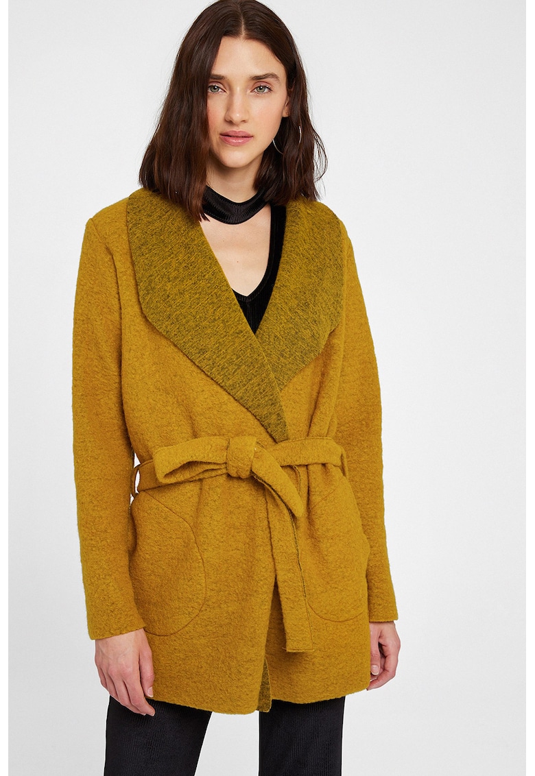 Cardigan din amestec de lana cu un cordon in talie