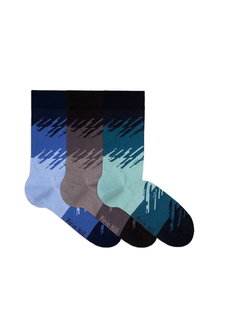 Cutie cu 3 Perechi de Sosete cu 98% Bumbac Tuse Artistice - Petrol - Antracit - Albastru