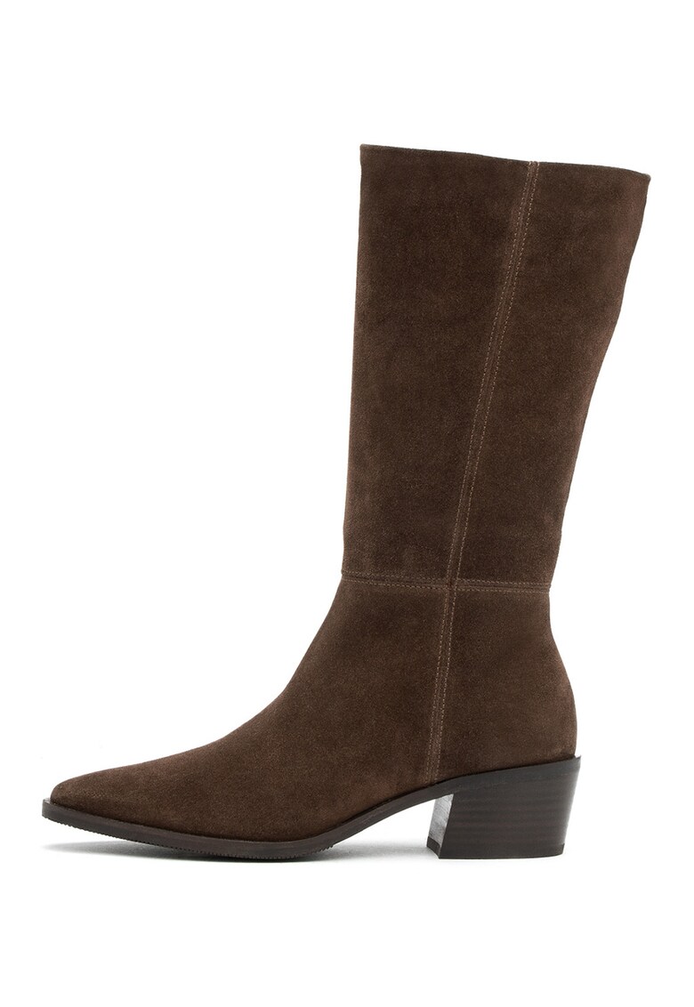 Cizme mid-calf de piele nabuc - Maro