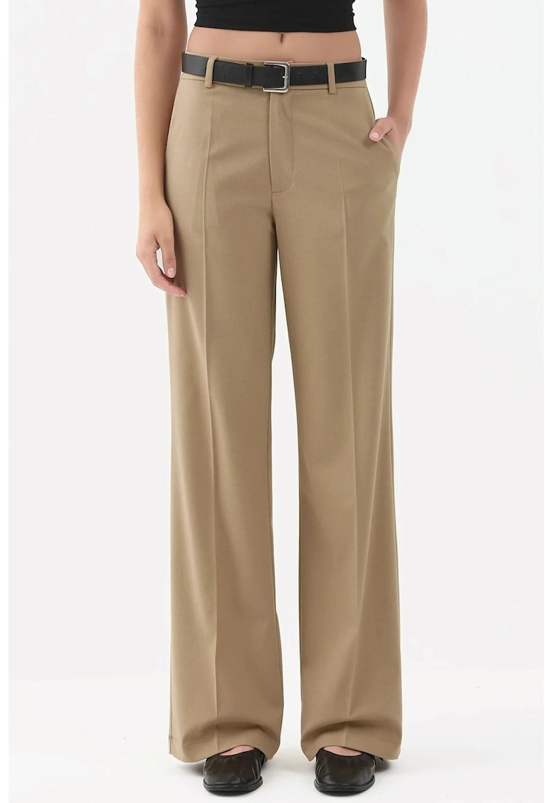 Pantaloni dama - drepti - talie normala - textil - bej