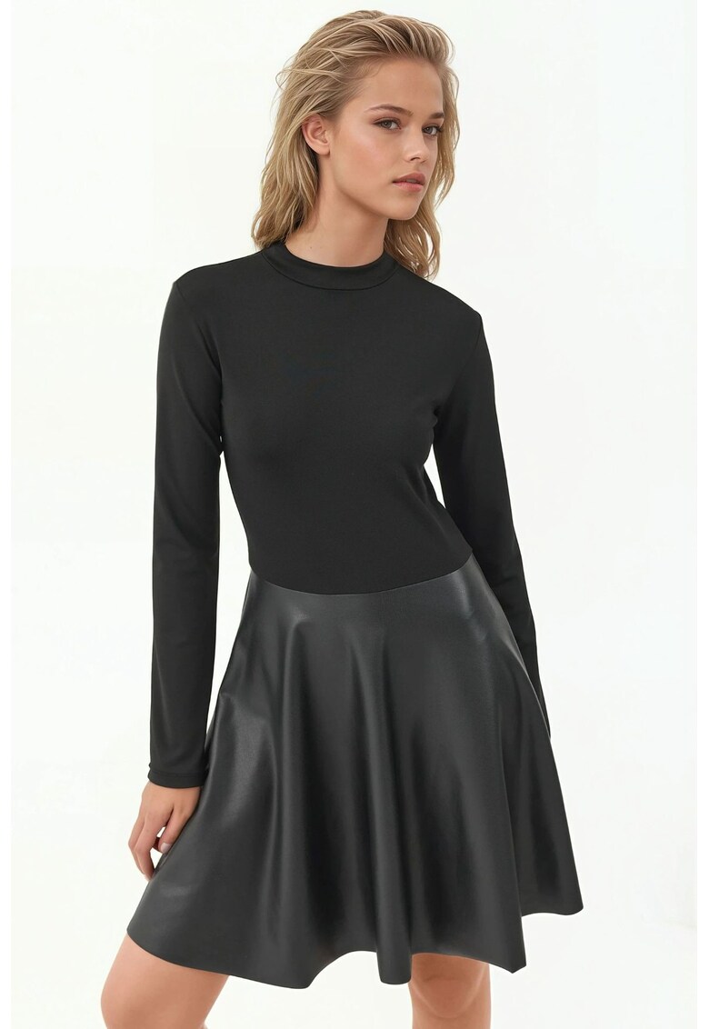 Rochie mini - slim fit - guler rotund - negru - textil