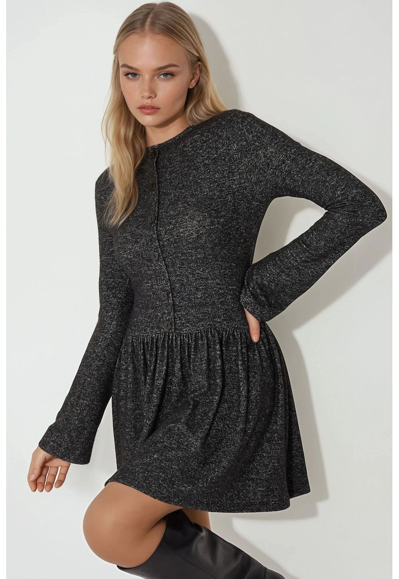 Rochie mini - skater - maneca lunga - gri - jerseu