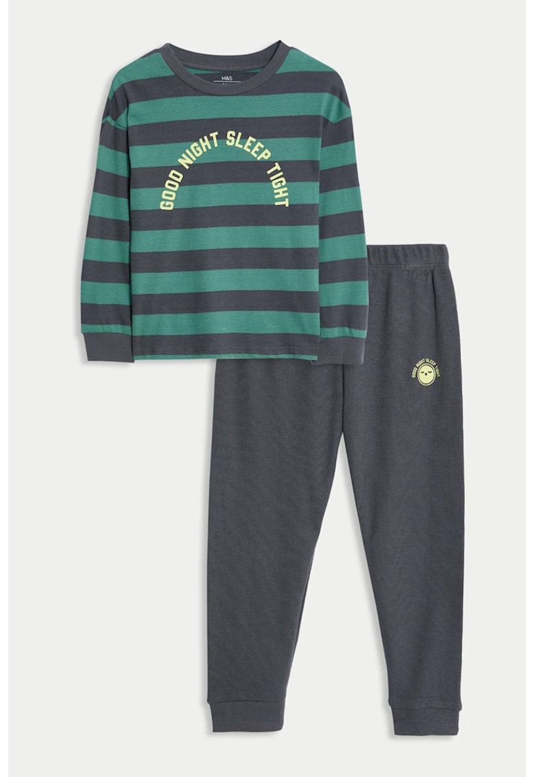 Marks Spencer Pijama in dungi de bumbac - Verde/Gri inchis