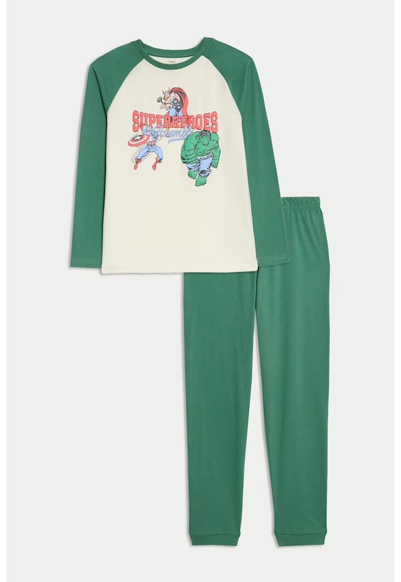 Marks Spencer Pijama cu imprimeu si maneci raglan - Rosu/Verde/Alb fildes