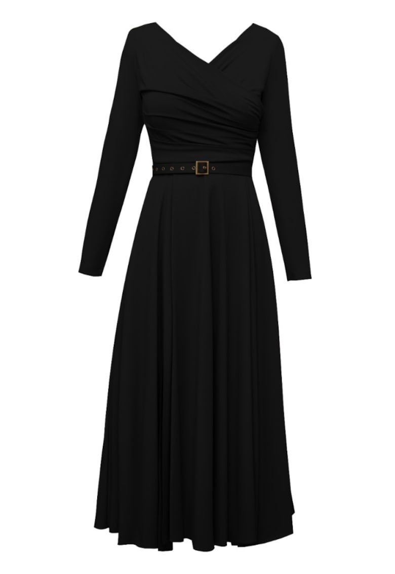 Alina Cernatescu Rochie midi evazata din lyocell Sunday - Negru - Negru