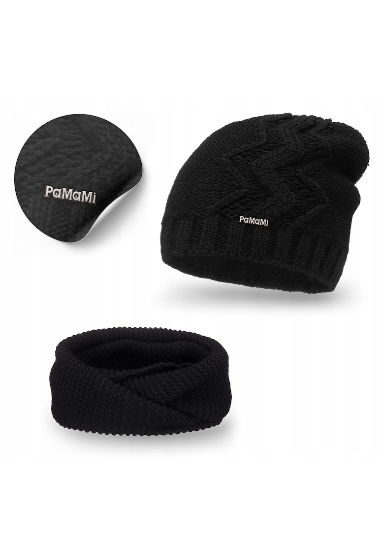 Set iarna femei - caciula lunga si esarfa - negru - marime