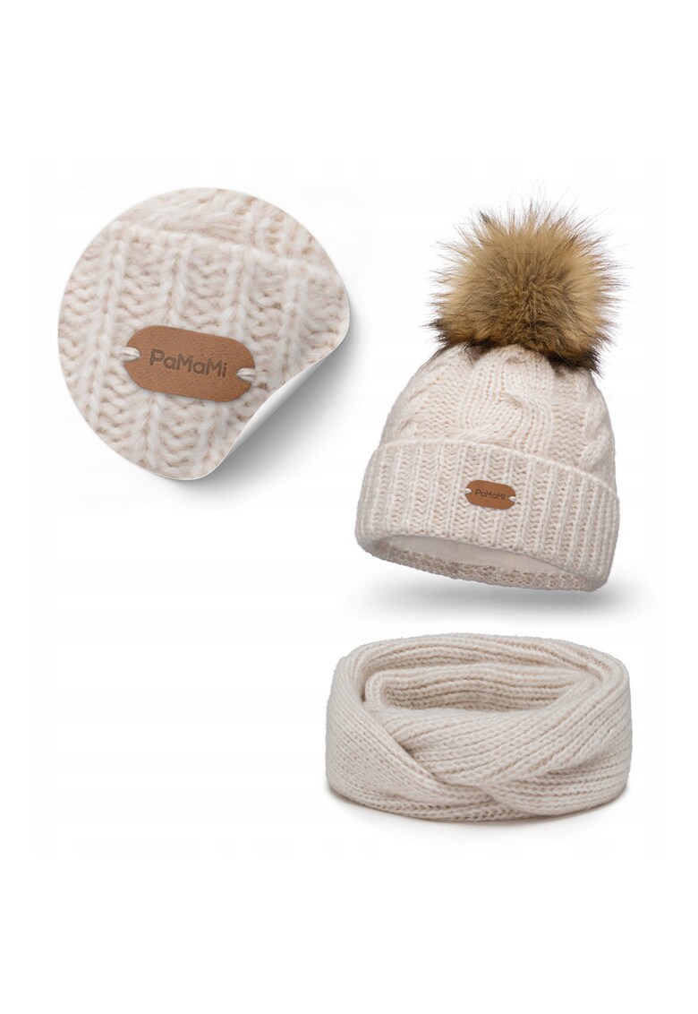 Set de iarna pentru femei - caciula si esarfa - lana merinos - crem