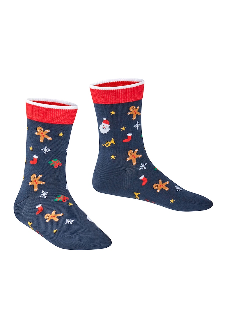 Sosete lungi cu model Christmas - Rosu/Bleumarin