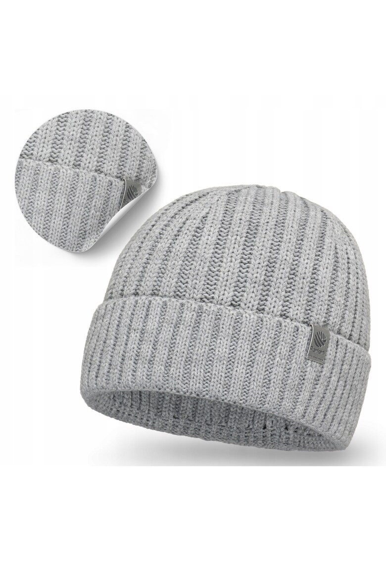 Caciula de iarna barbateasca - gri deschis - 100% acril - design cu rasucire - marime ajustabila