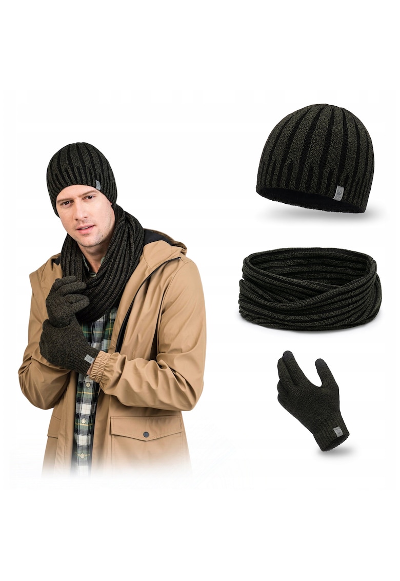 Set de iarna barbati - caciula cu fleece - incalzitor de gat - manusi - bordo