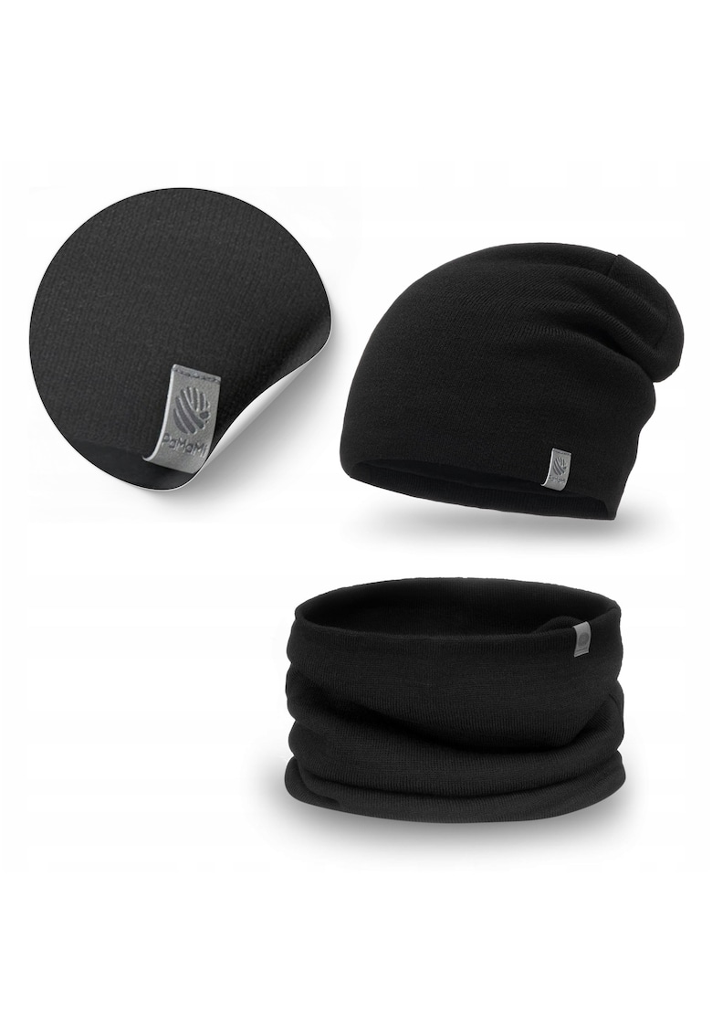 Set de iarna pentru barbati - caciula cu esarfa 2 in 1 - acril - fleece - multicolor -