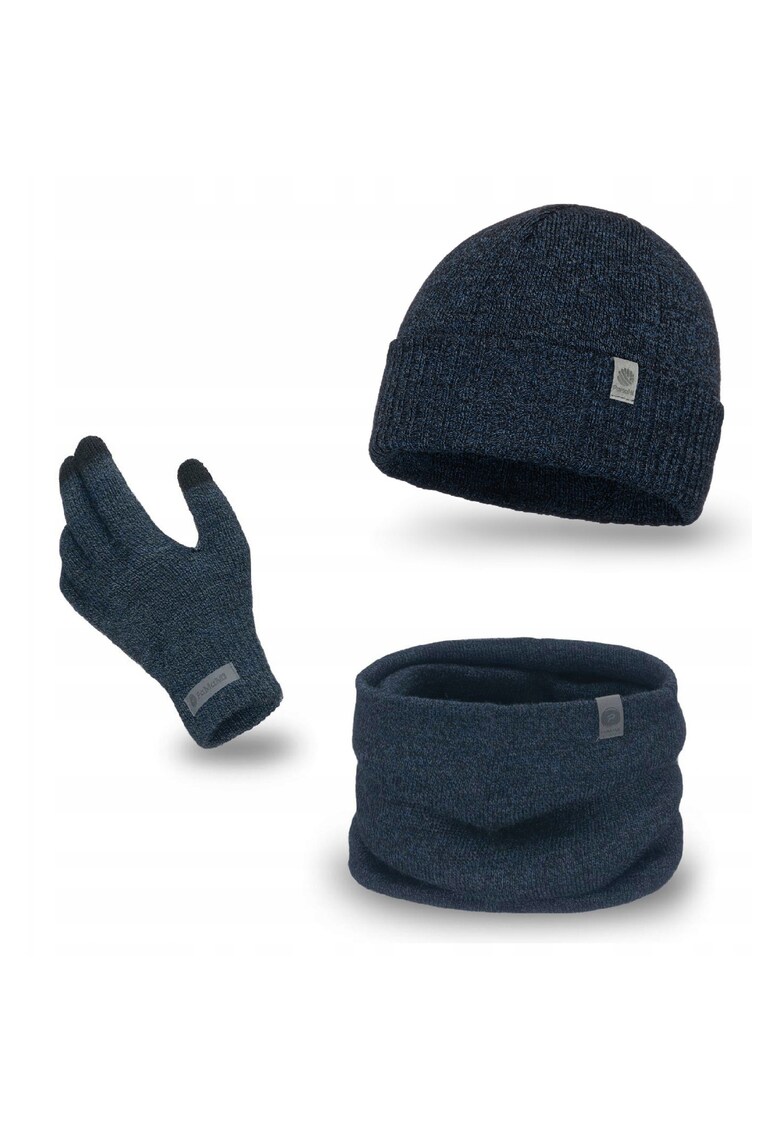 Set de iarna barbatesc - caciula pliabila - esarfa tubulara - manusi pentru ecran tactil - bleumarin - marime universala